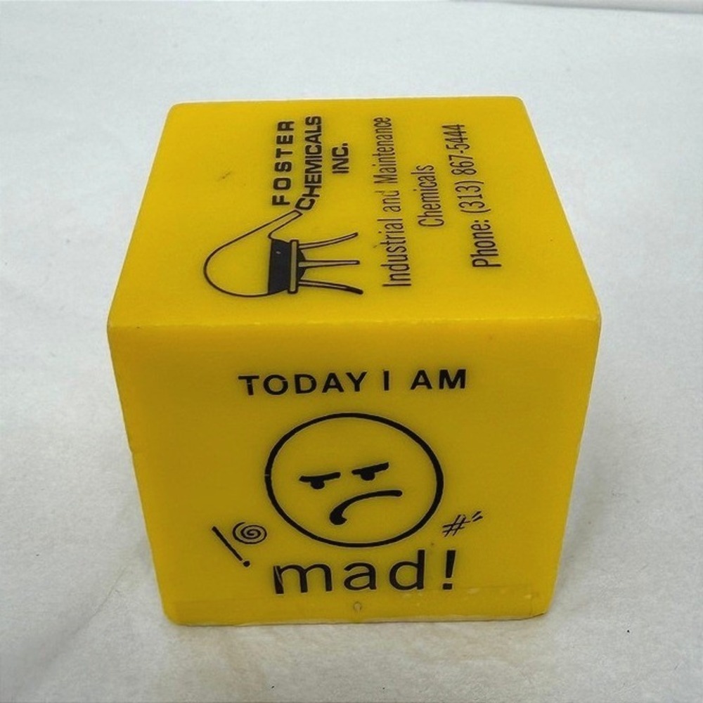 Mood Desk Cube Foster Chemicals Paper Weight Yellow VTG Office Desk Decor